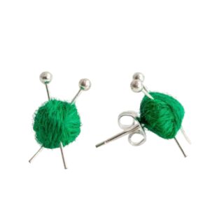 Knitting Needles Studs/Earrings Green